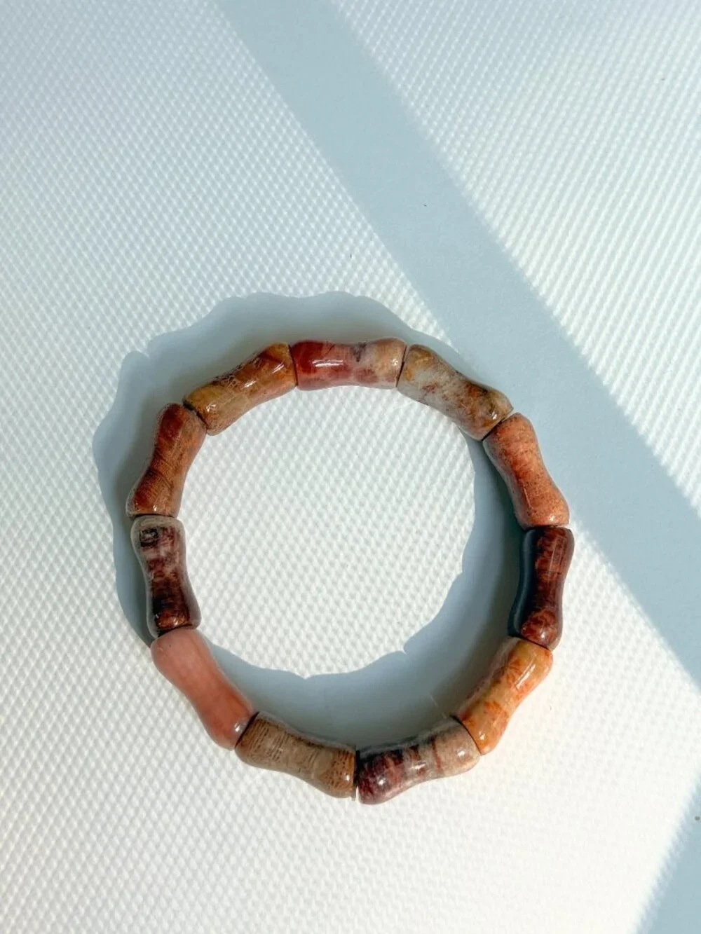 Natural Fossil Coral Bamboo Stretch Bracelet | Handmade in USA | Unisex